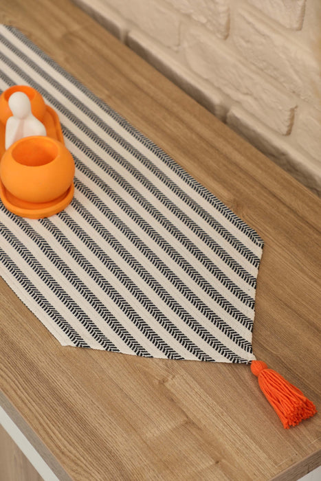 Unique Design Striped Cotton Table Runner with Tassels 12 x 36 inches (30 x 90 cm) Machine Washable Table Cloth for Home Kitchen Decorations Parties, BBQ's, Everyday, Holidays,R-57K
