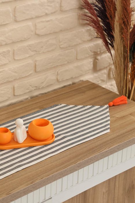 Unique Design Striped Cotton Table Runner with Tassels 12 x 36 inches (30 x 90 cm) Machine Washable Table Cloth for Home Kitchen Decorations Parties, BBQ's, Everyday, Holidays,R-57K