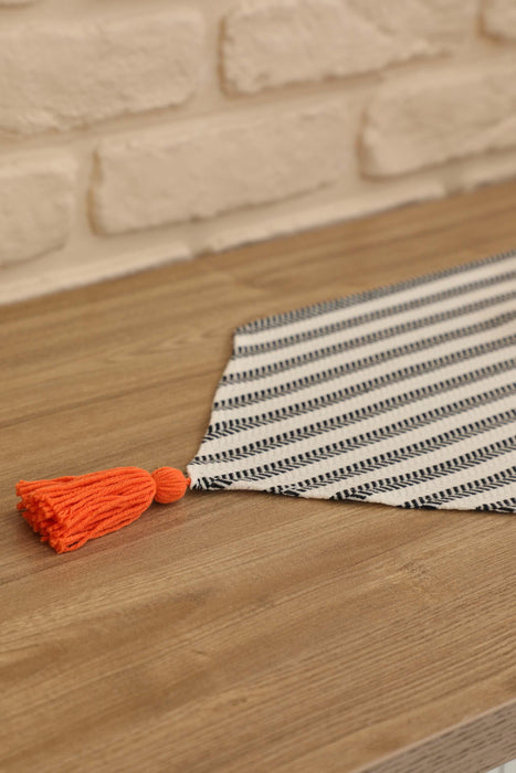 Unique Design Striped Cotton Table Runner with Tassels 12 x 36 inches (30 x 90 cm) Machine Washable Table Cloth for Home Kitchen Decorations Parties, BBQ's, Everyday, Holidays,R-57K