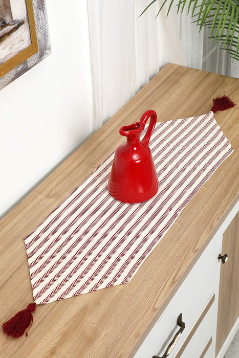 Unique Design Striped Cotton Table Runner with Tassels 12 x 36 inches (30 x 90 cm) Machine Washable Table Cloth for Home Kitchen Decorations Parties, BBQ's, Everyday, Holidays,R-57K