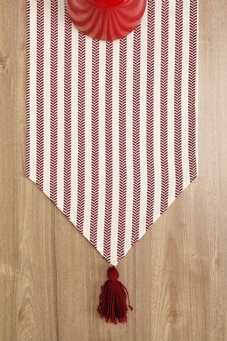 Unique Design Striped Cotton Table Runner with Tassels 12 x 36 inches (30 x 90 cm) Machine Washable Table Cloth for Home Kitchen Decorations Parties, BBQ's, Everyday, Holidays,R-57K