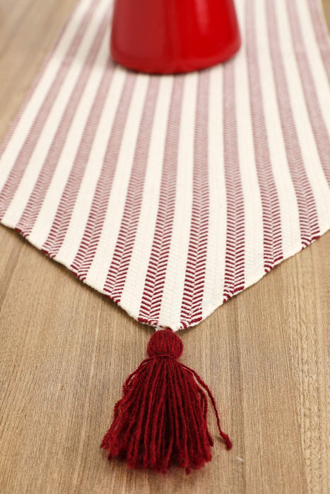Unique Design Striped Cotton Table Runner with Tassels 12 x 36 inches (30 x 90 cm) Machine Washable Table Cloth for Home Kitchen Decorations Parties, BBQ's, Everyday, Holidays,R-57K