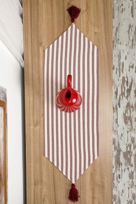 Unique Design Striped Cotton Table Runner with Tassels 12 x 36 inches (30 x 90 cm) Machine Washable Table Cloth for Home Kitchen Decorations Parties, BBQ's, Everyday, Holidays,R-57K