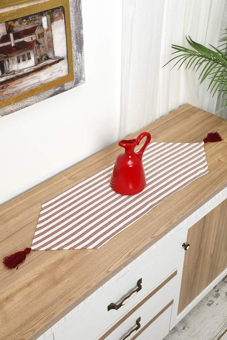 Unique Design Striped Cotton Table Runner with Tassels 12 x 36 inches (30 x 90 cm) Machine Washable Table Cloth for Home Kitchen Decorations Parties, BBQ's, Everyday, Holidays,R-57K