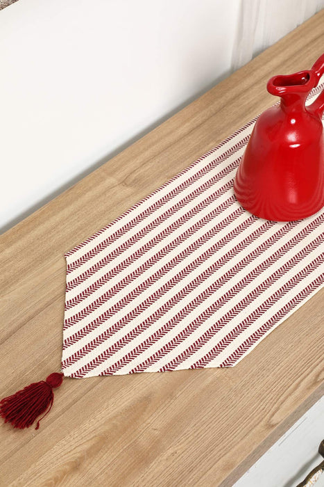 Unique Design Striped Cotton Table Runner with Tassels 12 x 36 inches (30 x 90 cm) Machine Washable Table Cloth for Home Kitchen Decorations Parties, BBQ's, Everyday, Holidays,R-57K