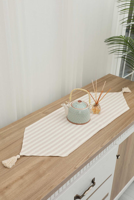 Unique Design Striped Cotton Table Runner with Tassels 12 x 36 inches (30 x 90 cm) Machine Washable Table Cloth for Home Kitchen Decorations Parties, BBQ's, Everyday, Holidays,R-57K