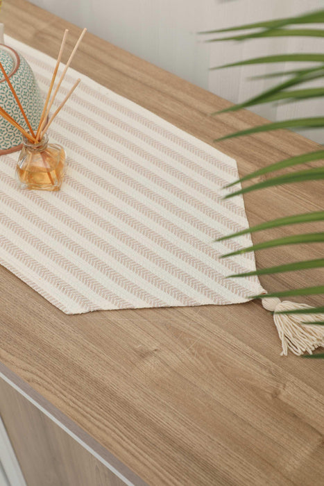 Unique Design Striped Cotton Table Runner with Tassels 12 x 36 inches (30 x 90 cm) Machine Washable Table Cloth for Home Kitchen Decorations Parties, BBQ's, Everyday, Holidays,R-57K