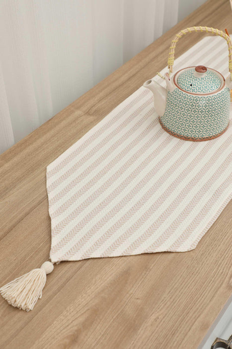 Unique Design Striped Cotton Table Runner with Tassels 12 x 36 inches (30 x 90 cm) Machine Washable Table Cloth for Home Kitchen Decorations Parties, BBQ's, Everyday, Holidays,R-57K