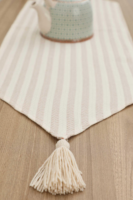 Unique Design Striped Cotton Table Runner with Tassels 12 x 36 inches (30 x 90 cm) Machine Washable Table Cloth for Home Kitchen Decorations Parties, BBQ's, Everyday, Holidays,R-57K