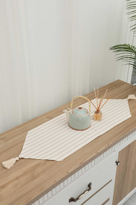 Unique Design Striped Cotton Table Runner with Tassels 12 x 36 inches (30 x 90 cm) Machine Washable Table Cloth for Home Kitchen Decorations Parties, BBQ's, Everyday, Holidays,R-57K