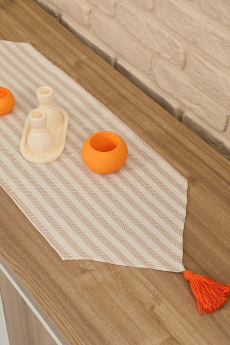Unique Design Striped Cotton Table Runner with Tassels 12 x 36 inches (30 x 90 cm) Machine Washable Table Cloth for Home Kitchen Decorations Parties, BBQ's, Everyday, Holidays,R-57K