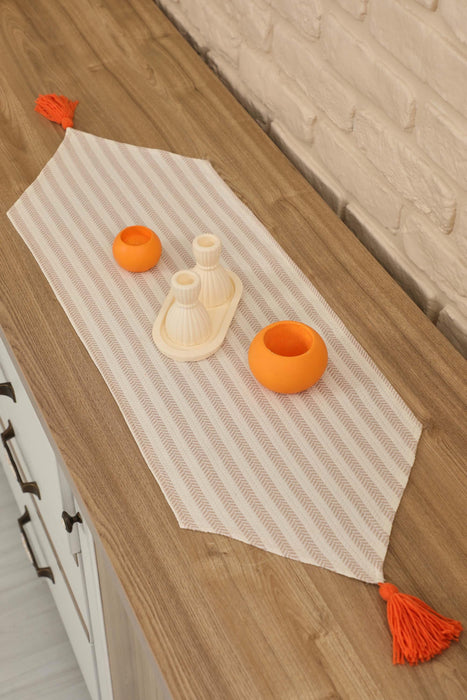 Unique Design Striped Cotton Table Runner with Tassels 12 x 36 inches (30 x 90 cm) Machine Washable Table Cloth for Home Kitchen Decorations Parties, BBQ's, Everyday, Holidays,R-57K