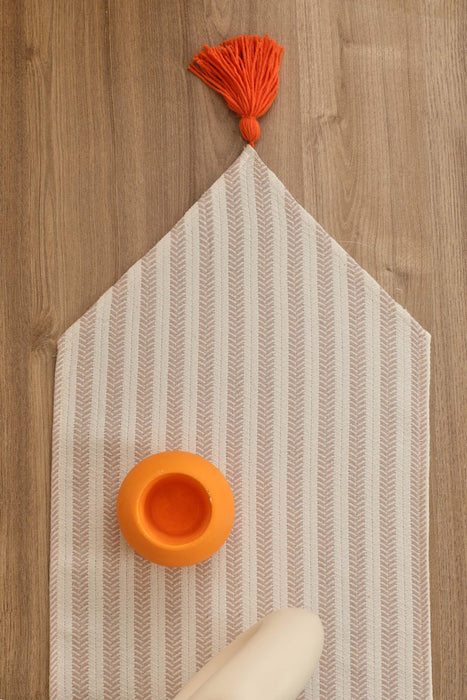 Unique Design Striped Cotton Table Runner with Tassels 12 x 36 inches (30 x 90 cm) Machine Washable Table Cloth for Home Kitchen Decorations Parties, BBQ's, Everyday, Holidays,R-57K