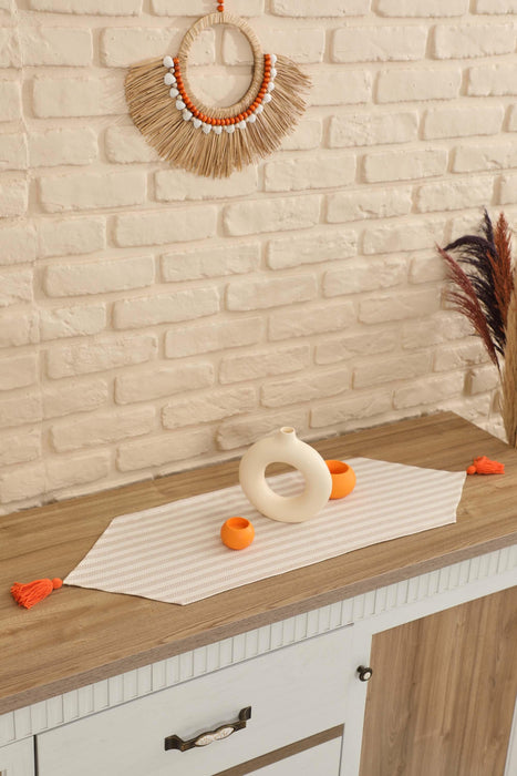 Unique Design Striped Cotton Table Runner with Tassels 12 x 36 inches (30 x 90 cm) Machine Washable Table Cloth for Home Kitchen Decorations Parties, BBQ's, Everyday, Holidays,R-57K