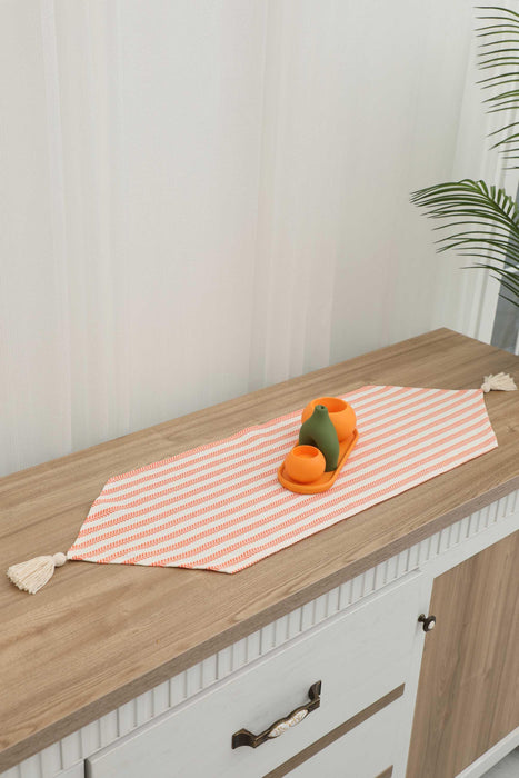 Unique Design Striped Cotton Table Runner with Tassels 12 x 36 inches (30 x 90 cm) Machine Washable Table Cloth for Home Kitchen Decorations Parties, BBQ's, Everyday, Holidays,R-57K