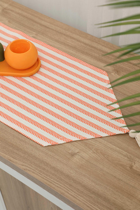 Unique Design Striped Cotton Table Runner with Tassels 12 x 36 inches (30 x 90 cm) Machine Washable Table Cloth for Home Kitchen Decorations Parties, BBQ's, Everyday, Holidays,R-57K