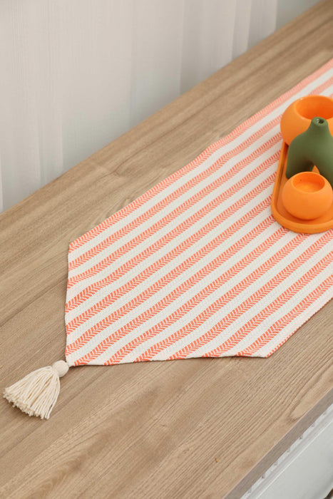 Unique Design Striped Cotton Table Runner with Tassels 12 x 36 inches (30 x 90 cm) Machine Washable Table Cloth for Home Kitchen Decorations Parties, BBQ's, Everyday, Holidays,R-57K