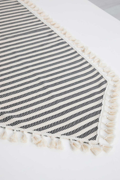 Unique Design Striped Cotton Table Runner with Tassels 16 x 47 inches (40 x 120 cm) Machine Washable Table Cloth for Home Kitchen Decorations Parties, BBQ's, Everyday, Holidays,R-56O