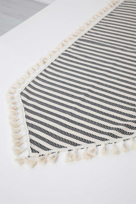 Unique Design Striped Cotton Table Runner with Tassels 16 x 47 inches (40 x 120 cm) Machine Washable Table Cloth for Home Kitchen Decorations Parties, BBQ's, Everyday, Holidays,R-56O