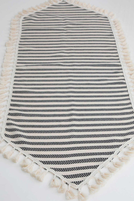 Unique Design Striped Cotton Table Runner with Tassels 16 x 55 inches (40 x 140 cm) Machine Washable Table Cloth for Home Kitchen Decorations Parties, BBQ's, Everyday, Holidays,R-56B