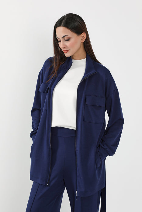 Utility Zippered Jacket with Belt for Women,SW-09