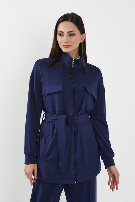 Utility Zippered Jacket with Belt for Women,SW-09