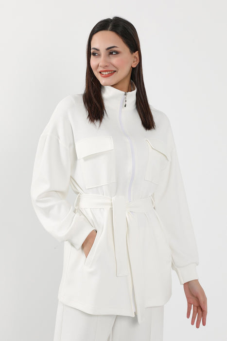 Utility Zippered Jacket with Belt for Women,SW-09