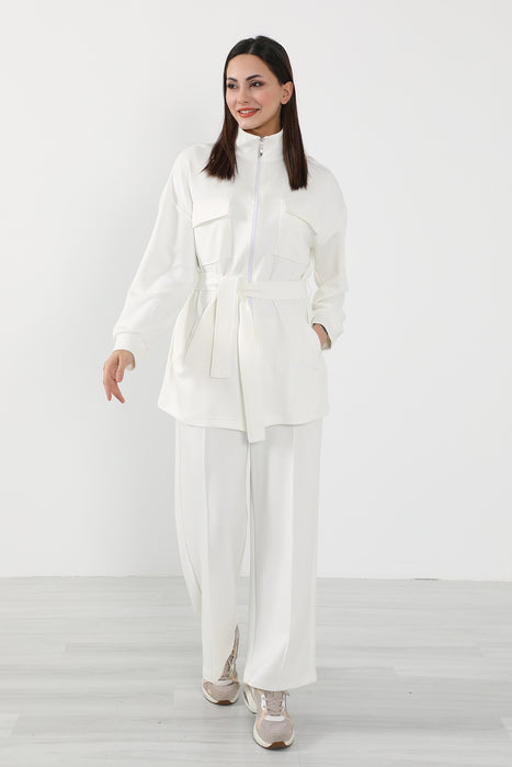 Utility Zippered Jacket with Belt for Women,SW-09