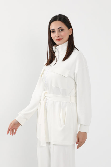 Utility Zippered Jacket with Belt for Women,SW-09