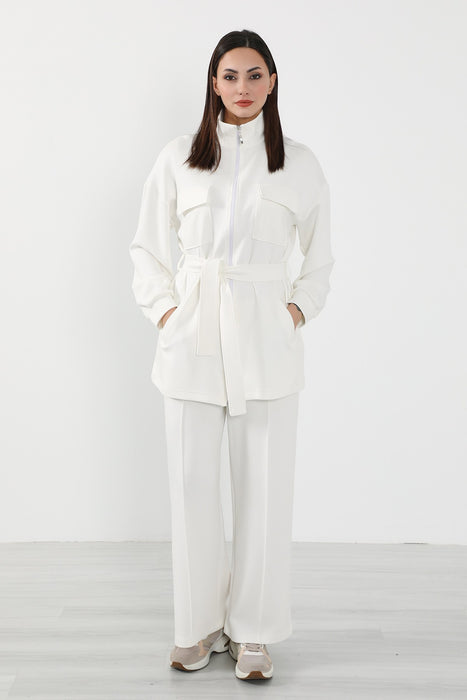 Utility Zippered Jacket with Belt for Women,SW-09