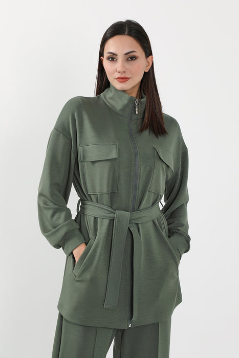 Utility Zippered Jacket with Belt for Women,SW-09