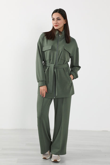 Utility Zippered Jacket with Belt for Women,SW-09
