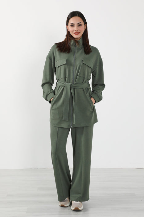 Utility Zippered Jacket with Belt for Women,SW-09