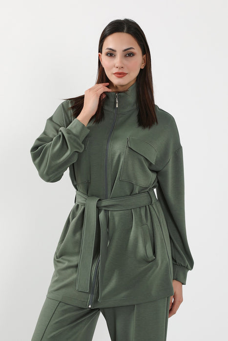 Utility Zippered Jacket with Belt for Women,SW-09