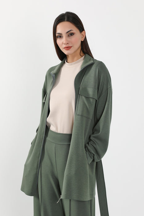 Utility Zippered Jacket with Belt for Women,SW-09