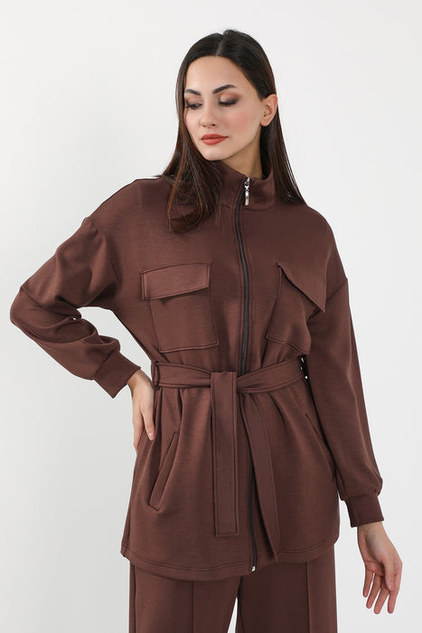 Utility Zippered Jacket with Belt for Women,SW-09
