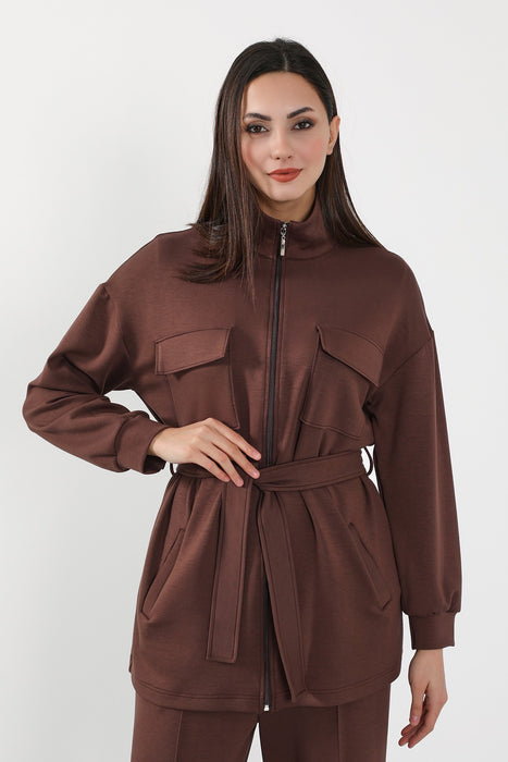 Utility Zippered Jacket with Belt for Women,SW-09