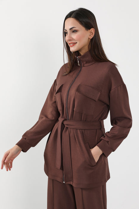 Utility Zippered Jacket with Belt for Women,SW-09