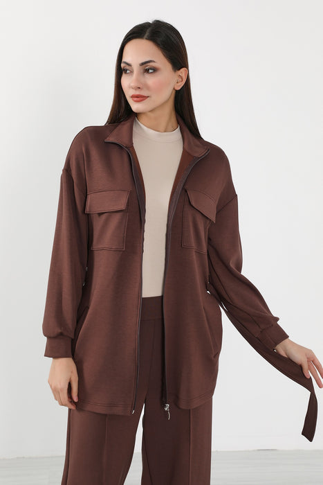 Utility Zippered Jacket with Belt for Women,SW-09