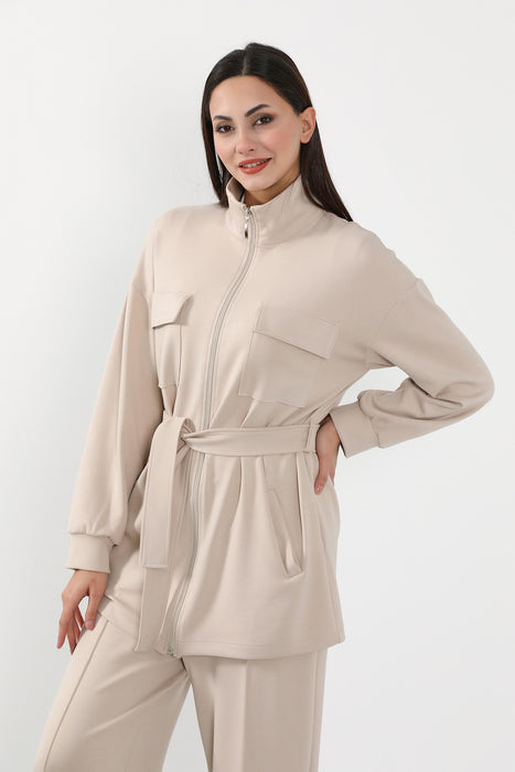Utility Zippered Jacket with Belt for Women,SW-09