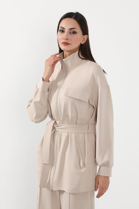 Utility Zippered Jacket with Belt for Women,SW-09