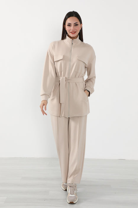 Utility Zippered Jacket with Belt for Women,SW-09
