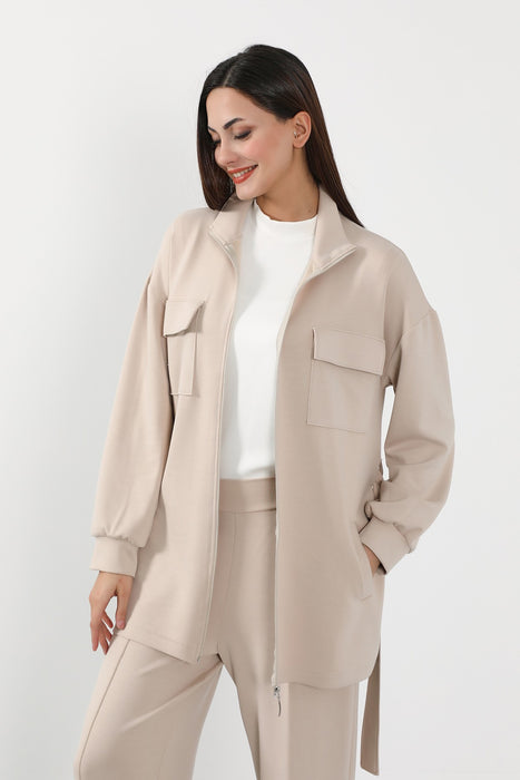 Utility Zippered Jacket with Belt for Women,SW-09