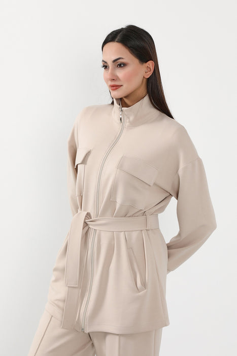 Utility Zippered Jacket with Belt for Women,SW-09