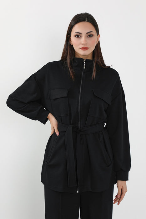 Utility Zippered Jacket with Belt for Women,SW-09