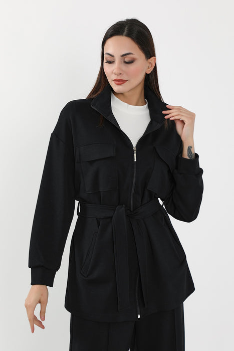 Utility Zippered Jacket with Belt for Women,SW-09