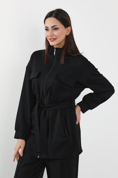 Utility Zippered Jacket with Belt for Women,SW-09
