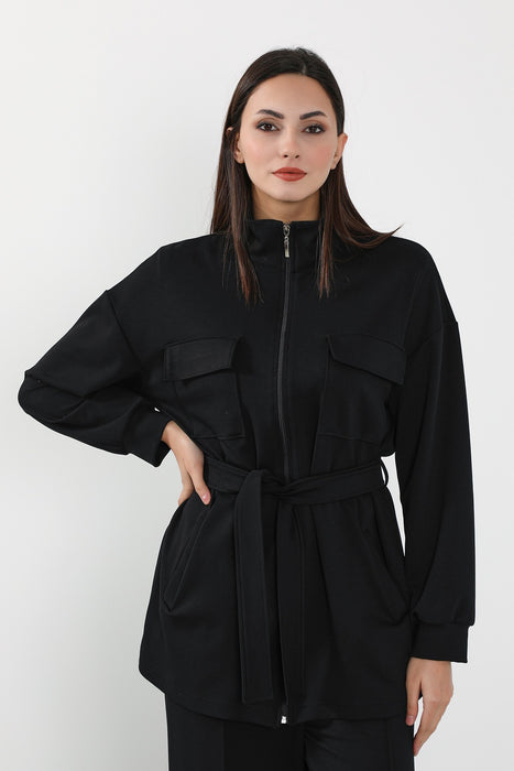 Utility Zippered Jacket with Belt for Women,SW-09