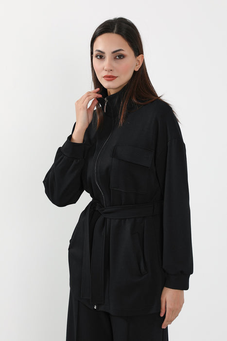 Utility Zippered Jacket with Belt for Women,SW-09