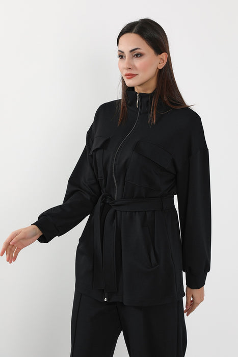 Utility Zippered Jacket with Belt for Women,SW-09